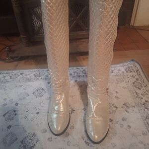 FSJ Shimmering Champagne Over the Knee Boots